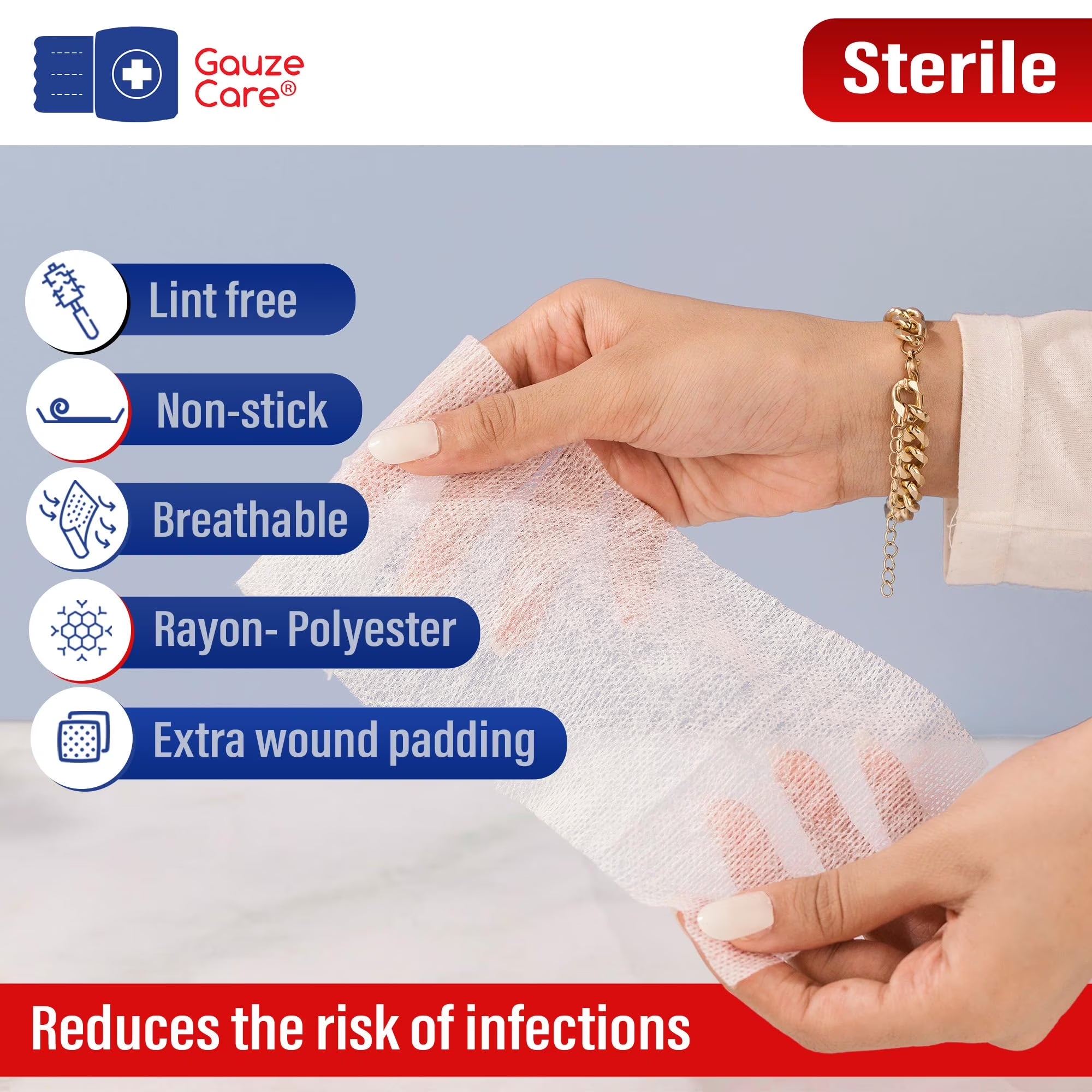 Non-Woven Sterile Gauze Pads 2X2 Pack of 100|8 Ply Gauze Sponges| Individually Packed Highly Absorbent Medical Gauze Pads