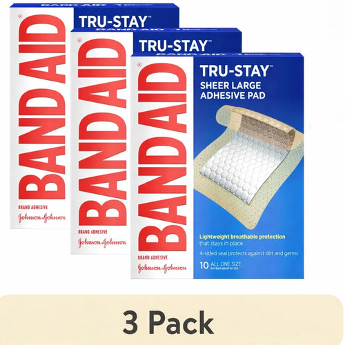 (3 Pack)  Brand Tru-Stay Adhesive Pads, Large Sterile Bandages, 10 Count