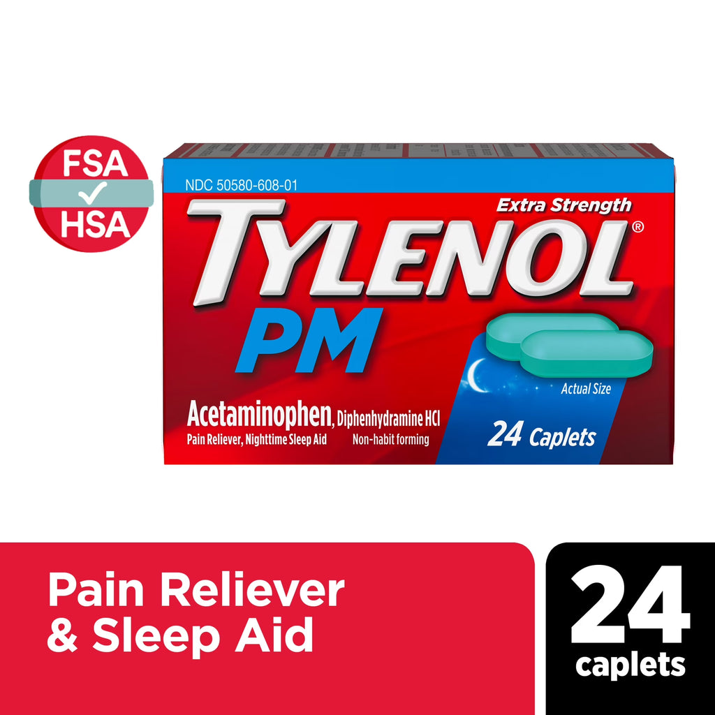 PM Extra Strength Pain Relief & Sleep Aid Caplets, 24 Count