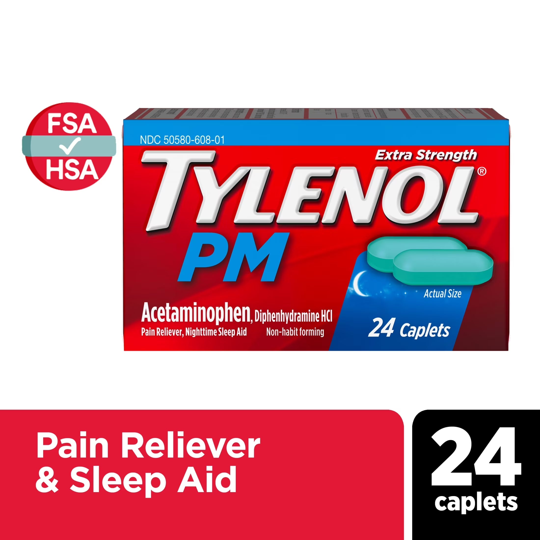 PM Extra Strength Pain Relief & Sleep Aid Caplets, 24 Count