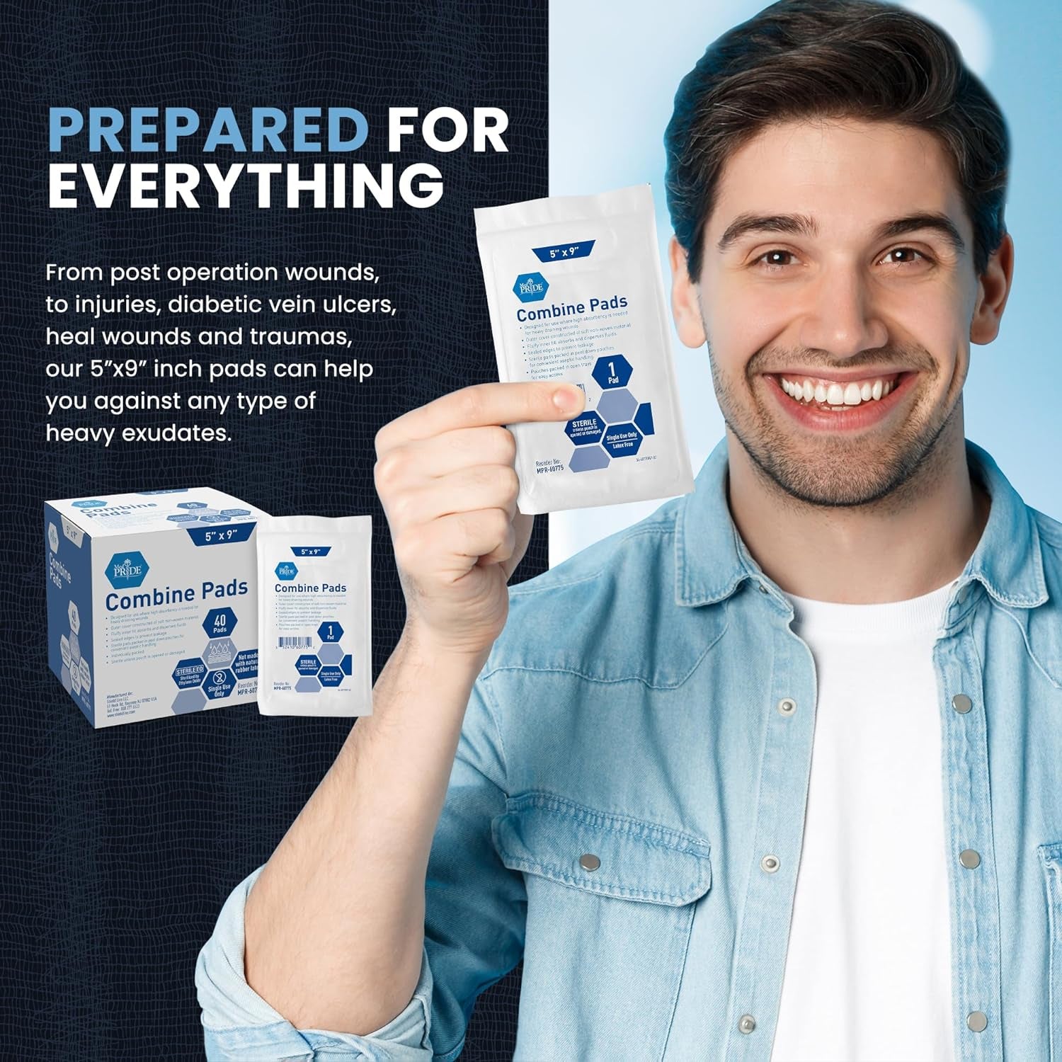 Sterile Abdominal- ABD Combine Pads| 40-Pack, 5 X 9 Inches| Extra Absorbent & Th