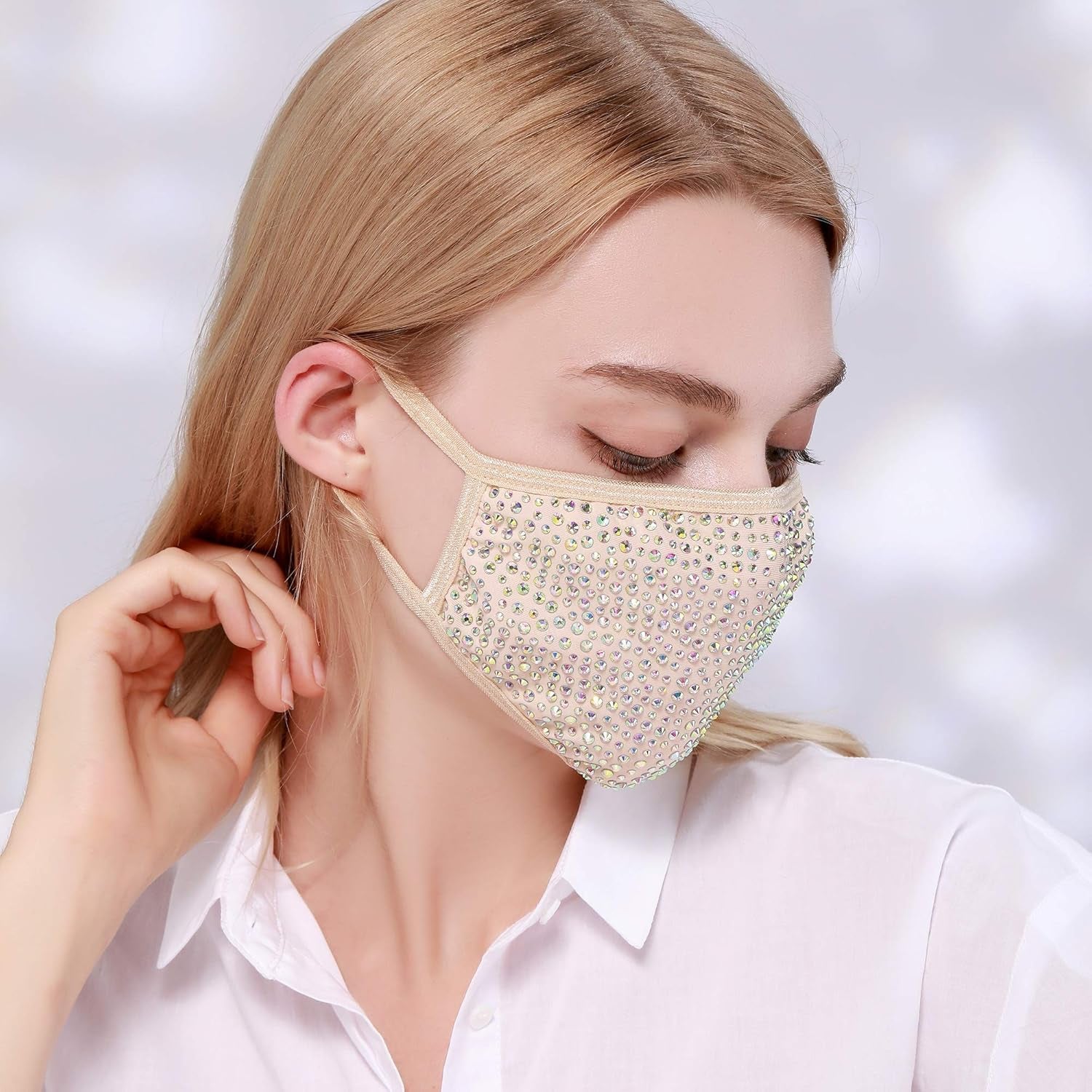 Designer Crystal Face Mask! Machine Washable, Adjustable Ear Strap, Open Pocket, FREE Filter