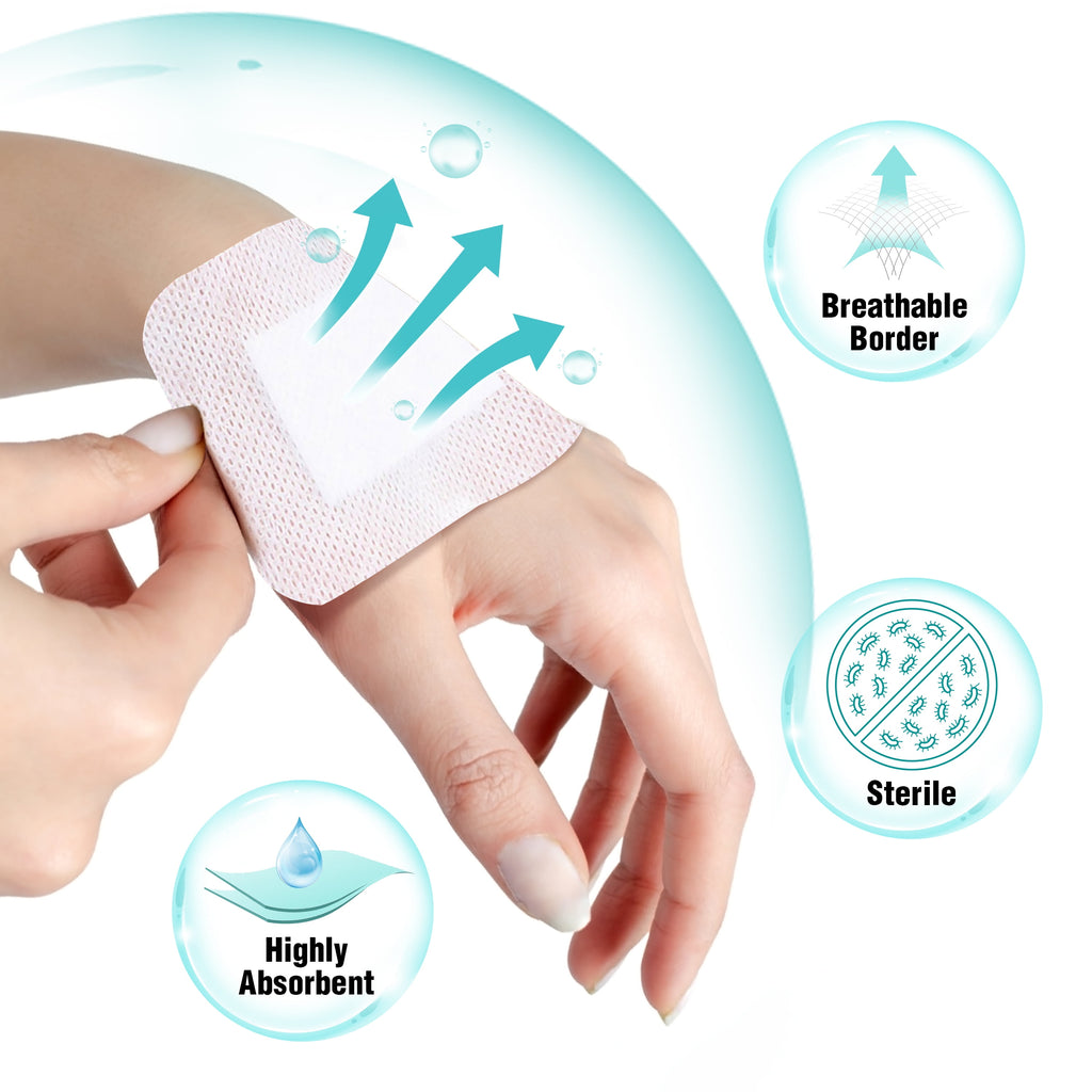 Sterile Island Dressing Bordered Gauze – 50 Count, 4" X 4" Individually Packed Gauze Pads, Adhesive Borders with Non-Stick Pads, Wound Dressing for First Aid Kit and Medical Facilities