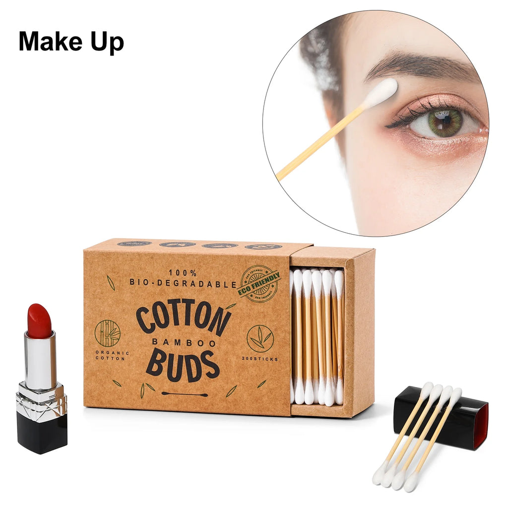 1000 Count Bamboo Cotton Swabs, round Double-Headed Cotton Buds Wooden Sticks for Makeup，Ear Cleaning