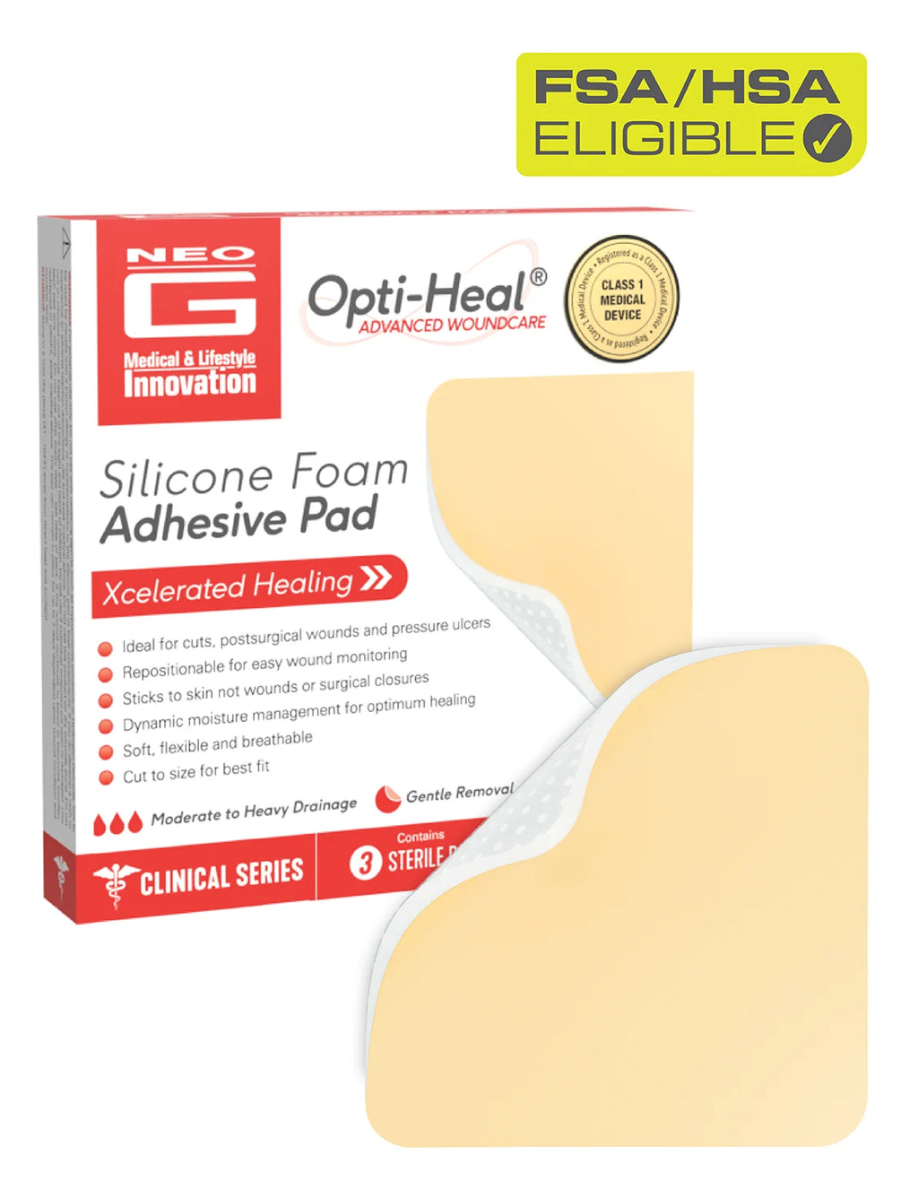 Opti-Heal Silicone Foam Absorbent Pad 4X4, 3CT