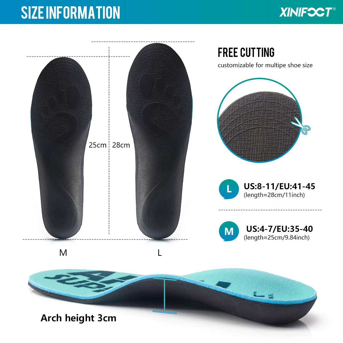 2 Pairs Arch Support Orthotic Insoles for Plantar Fasciitis Pain Relief Orthotics, Flat Feet, Walking, Running Comfortable Inserts for Men