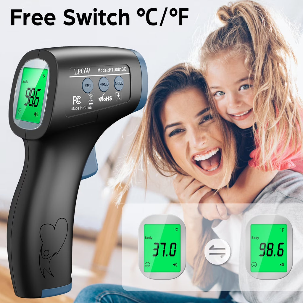 Infrared Digital Forehead Thermometer, 1S Reading, 3 Colors Backlight, 50 Memories Recall, All Ages