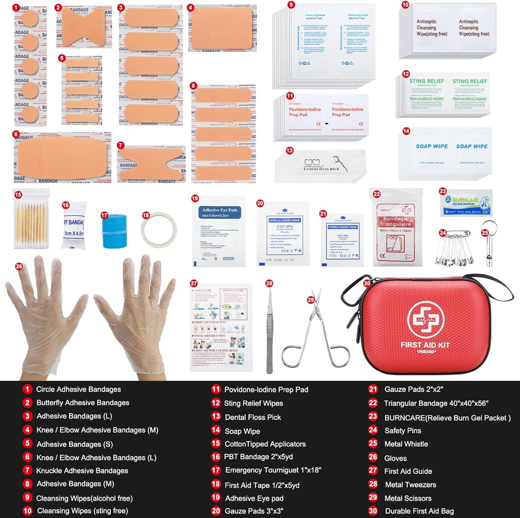 Mini First Aid Kit - 150 Piece Small Waterproof Hard Shell Medical Kit for Home,