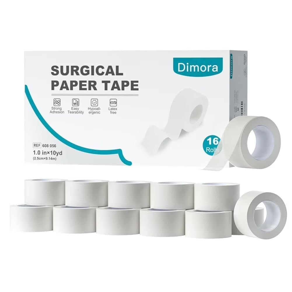 Paper Medical Tape - Hypoallergenic White Surgical First Aid Tape, 16 Rolls, 1" X 10 Yards
