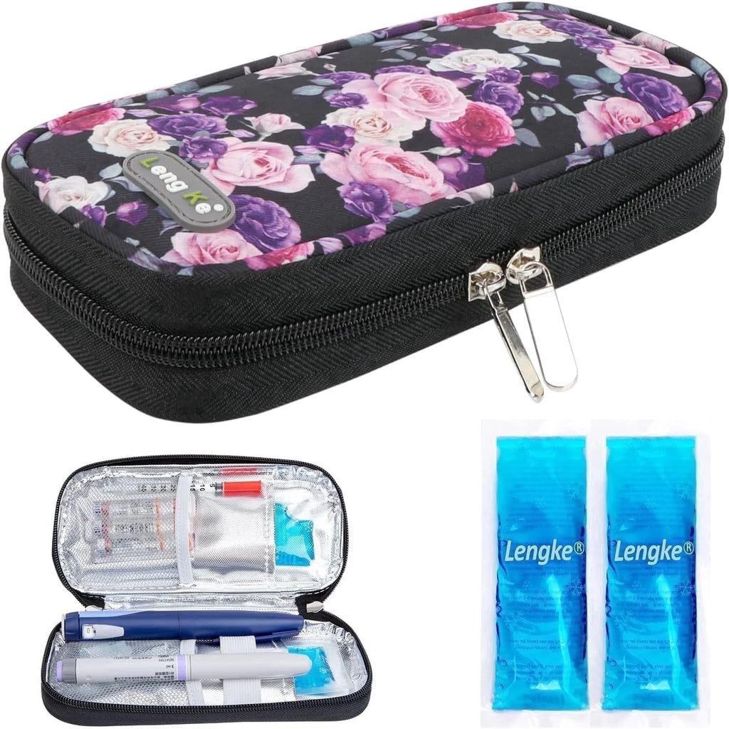 Insulin Cooler Travel Case with 2 TSA Approved Ice Packs - Insulin Pen Cooler Case, Suitable for Diabetic Insulin Bag, Medication for Peptide Case(Purple Pink Rose)