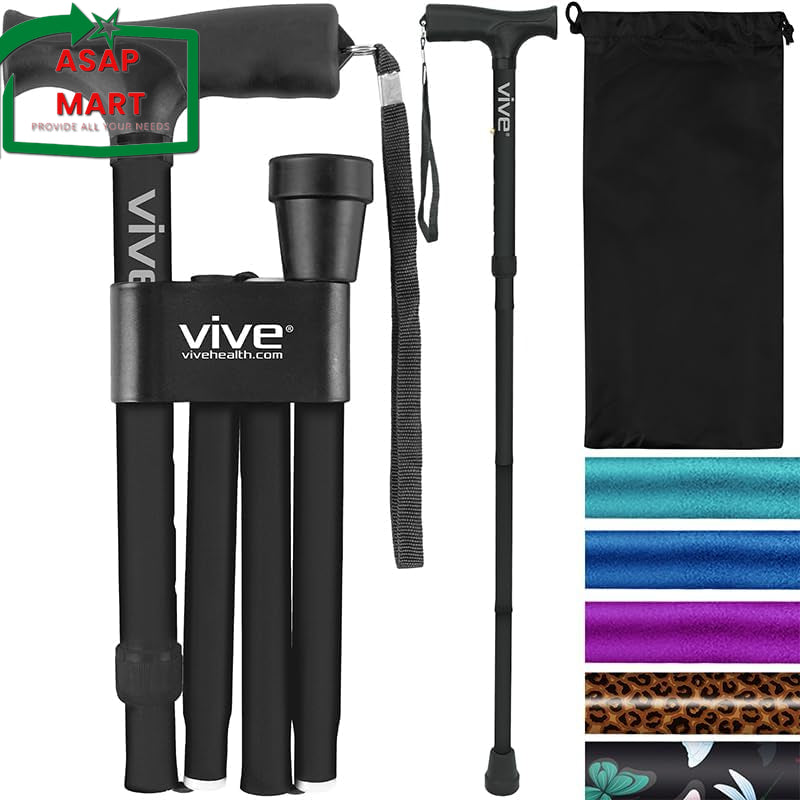 Vive Folding Cane - Foldable Walking Cane for Men, Women - Fold-Up, Collapsible.