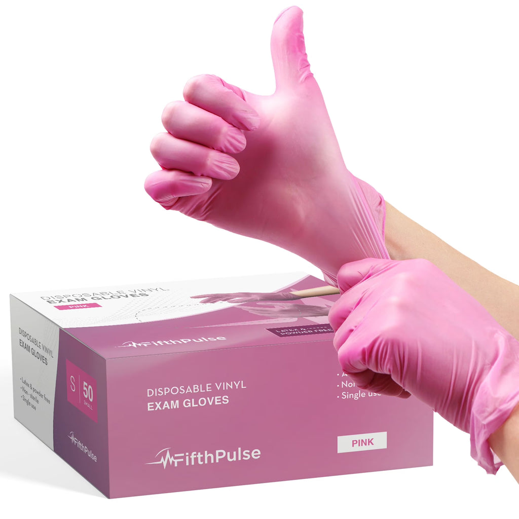 Disposable Vinyl Exam Gloves - Pink - Box of 50 - XL