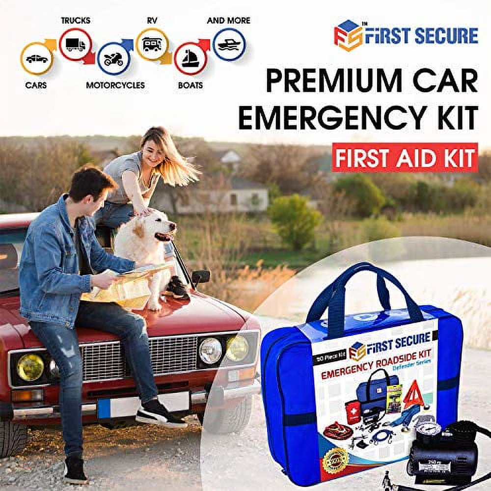 - Emergency Roadside & First Aid Kit - Essential Car Safety Tool Pack (90 Pieces)