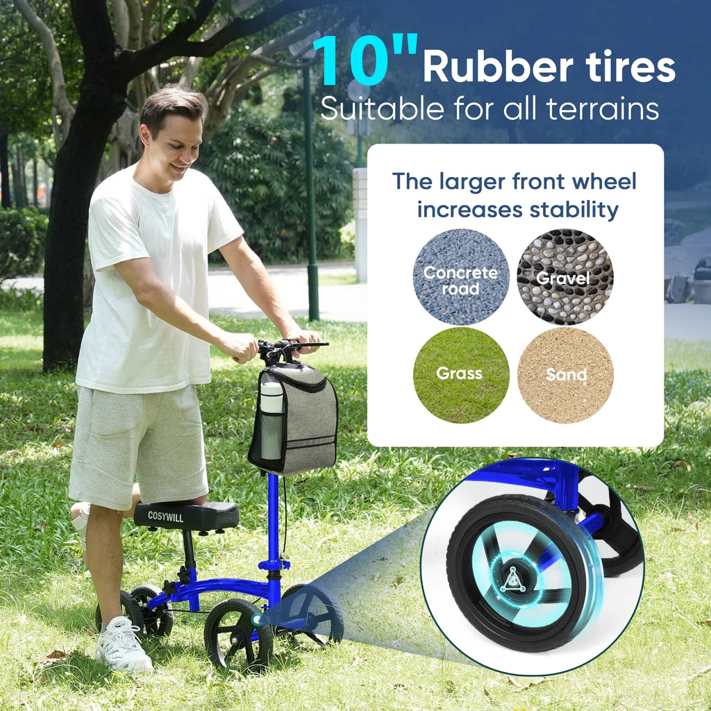 Steerable Knee Scooter,Economy Knee Walker,All Terrain Foldable Medical Scooter for Foot Injuries Crutches Alternative,Blue