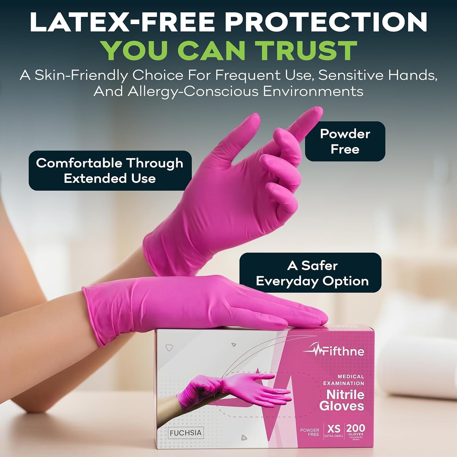 Fuchsia Hot Pink Nitrile Disposable Gloves -3 Mil Medical Exam Nitrile Gloves -Powder and Latex Free