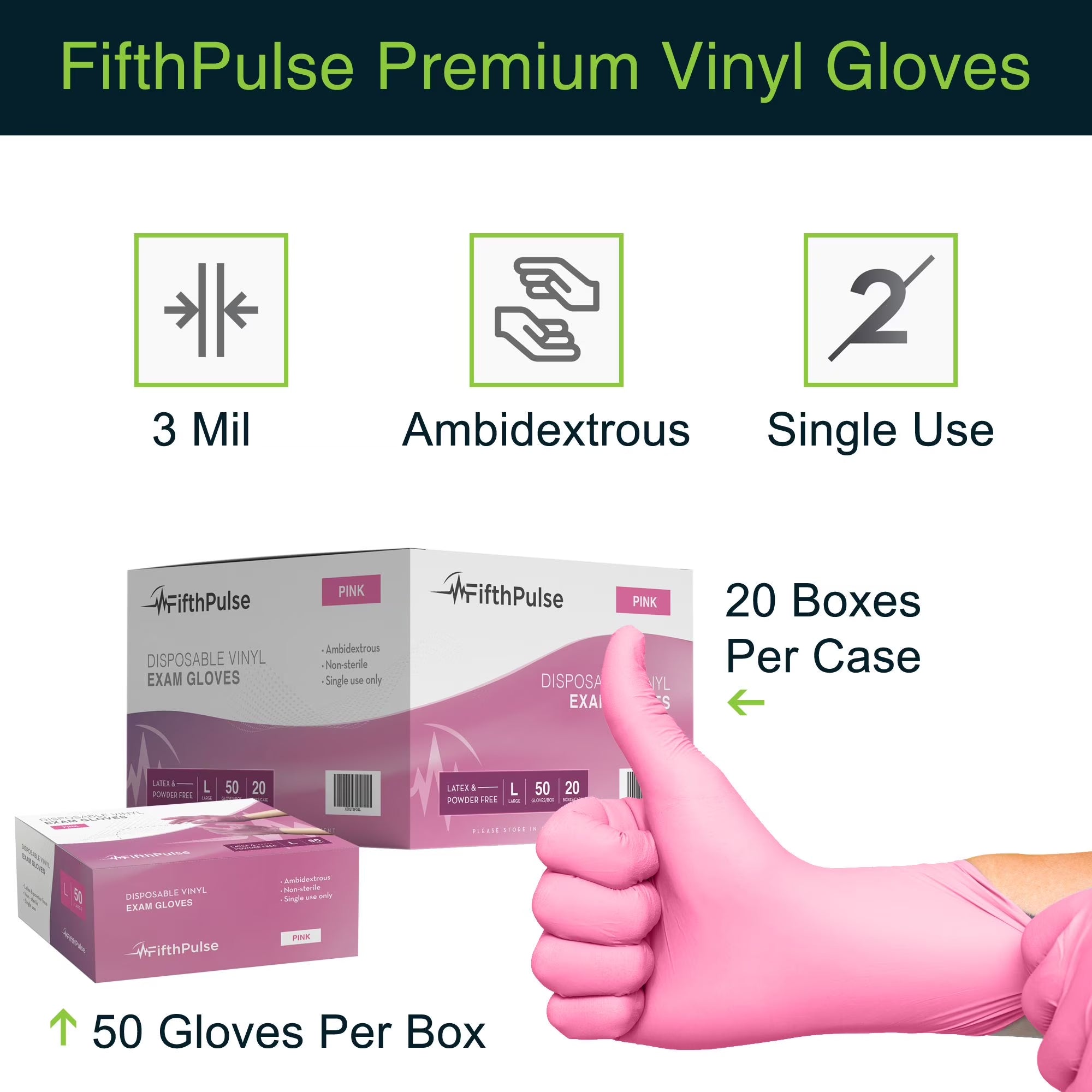 Disposable Vinyl Exam Gloves - Pink - Box of 50 - XL