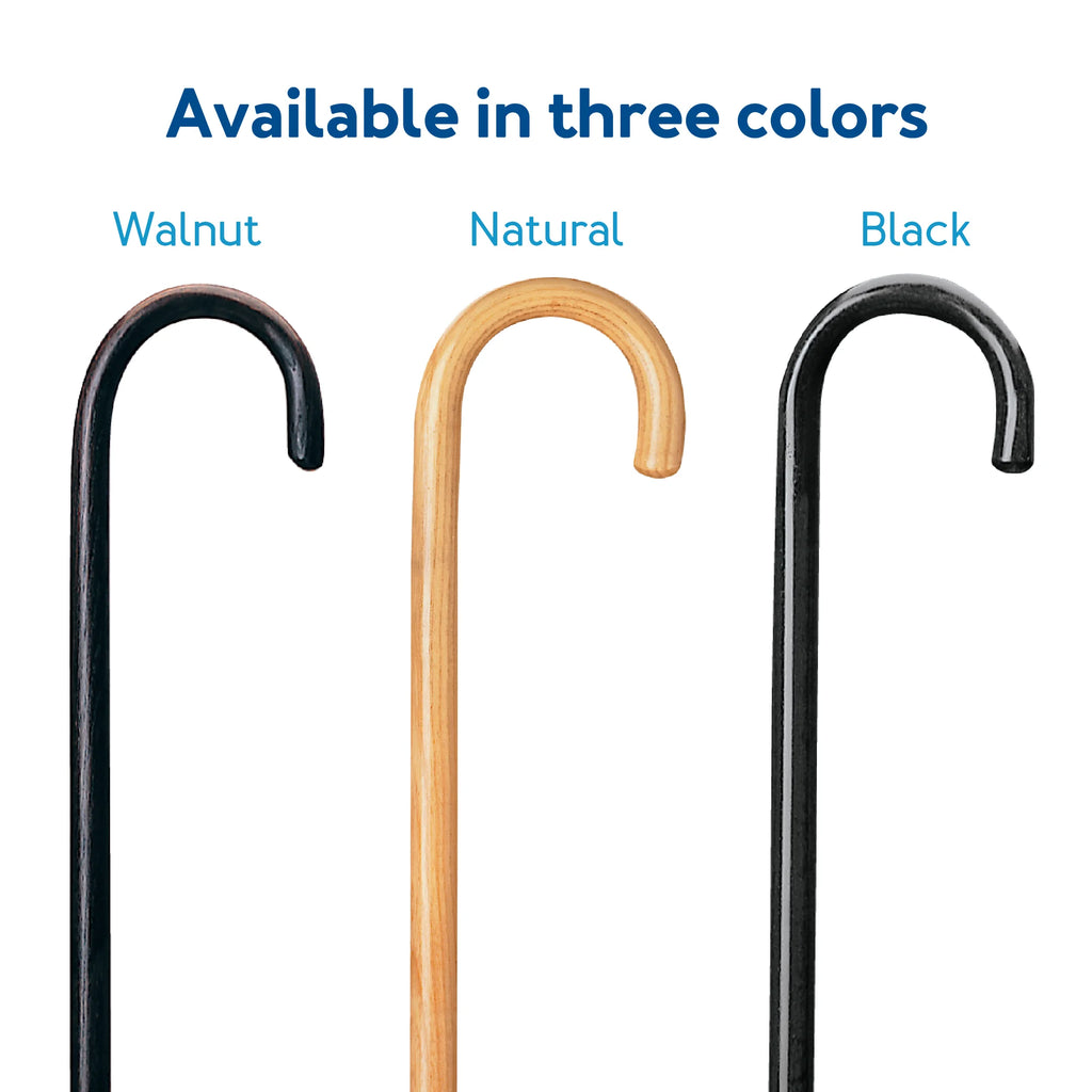 round Handle Wood Cane with Rubber Tip for All Occasions, 36" Height, 250 Lb Capacity, Black