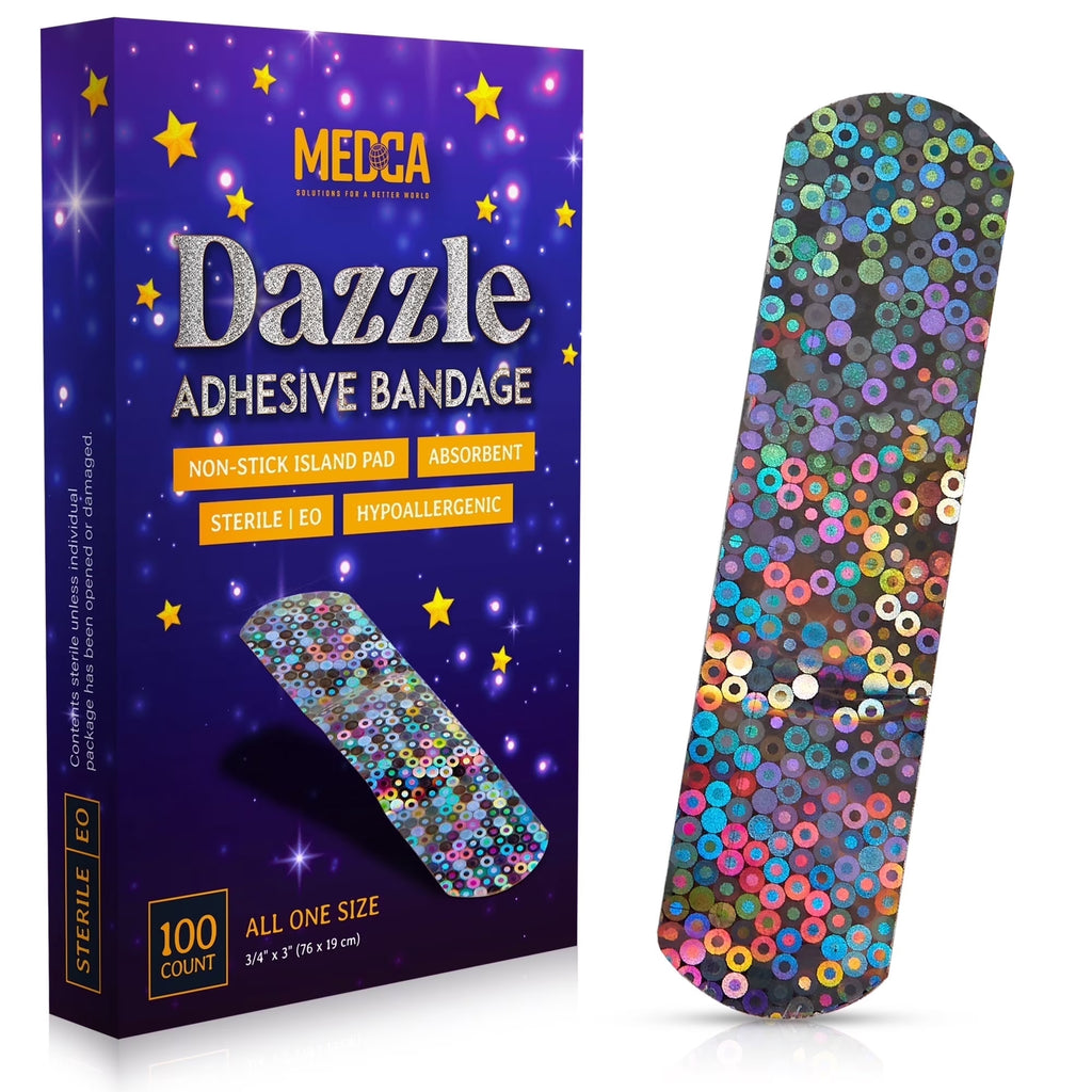 Glitter Strips Bandages, 3/4" X 3", Adhesive Wound Care, 100 Count (Pack of 1)