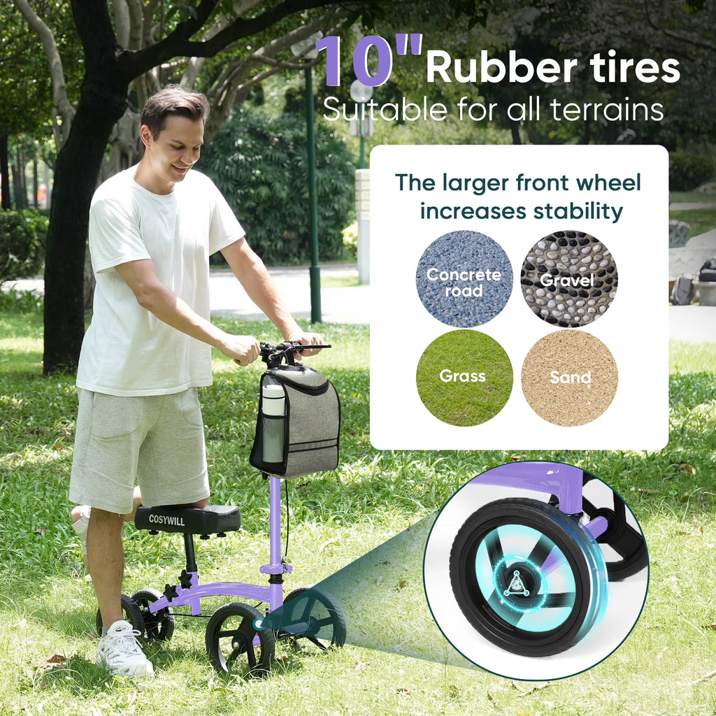 Steerable Knee Scooter,Economy Knee Walker,All Terrain Foldable Medical Scooter for Foot Injuries Crutches Alternative,Purple