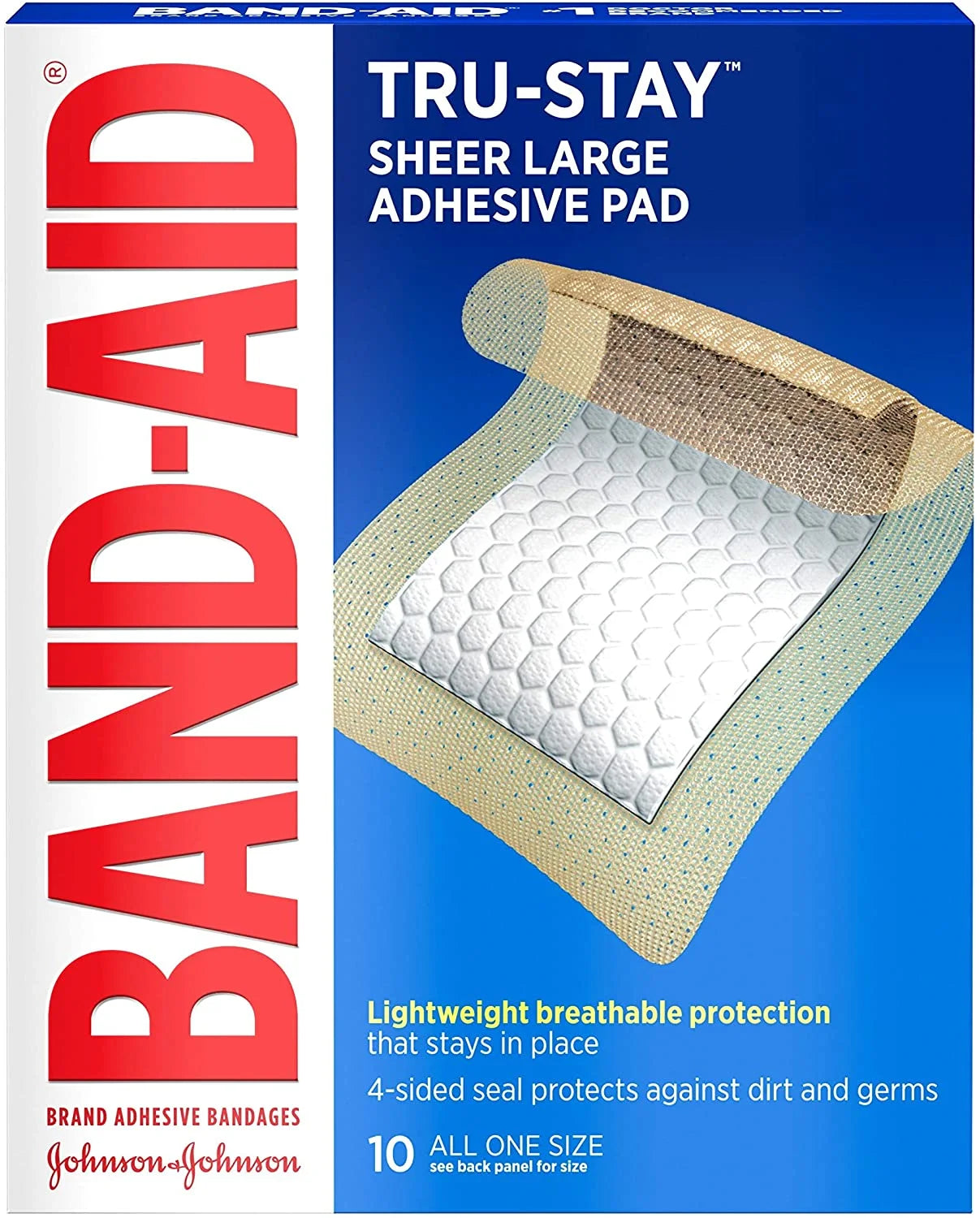 Brand Tru-Stay Adhesive Pads, Large Sterile Bandages, 10 Ct