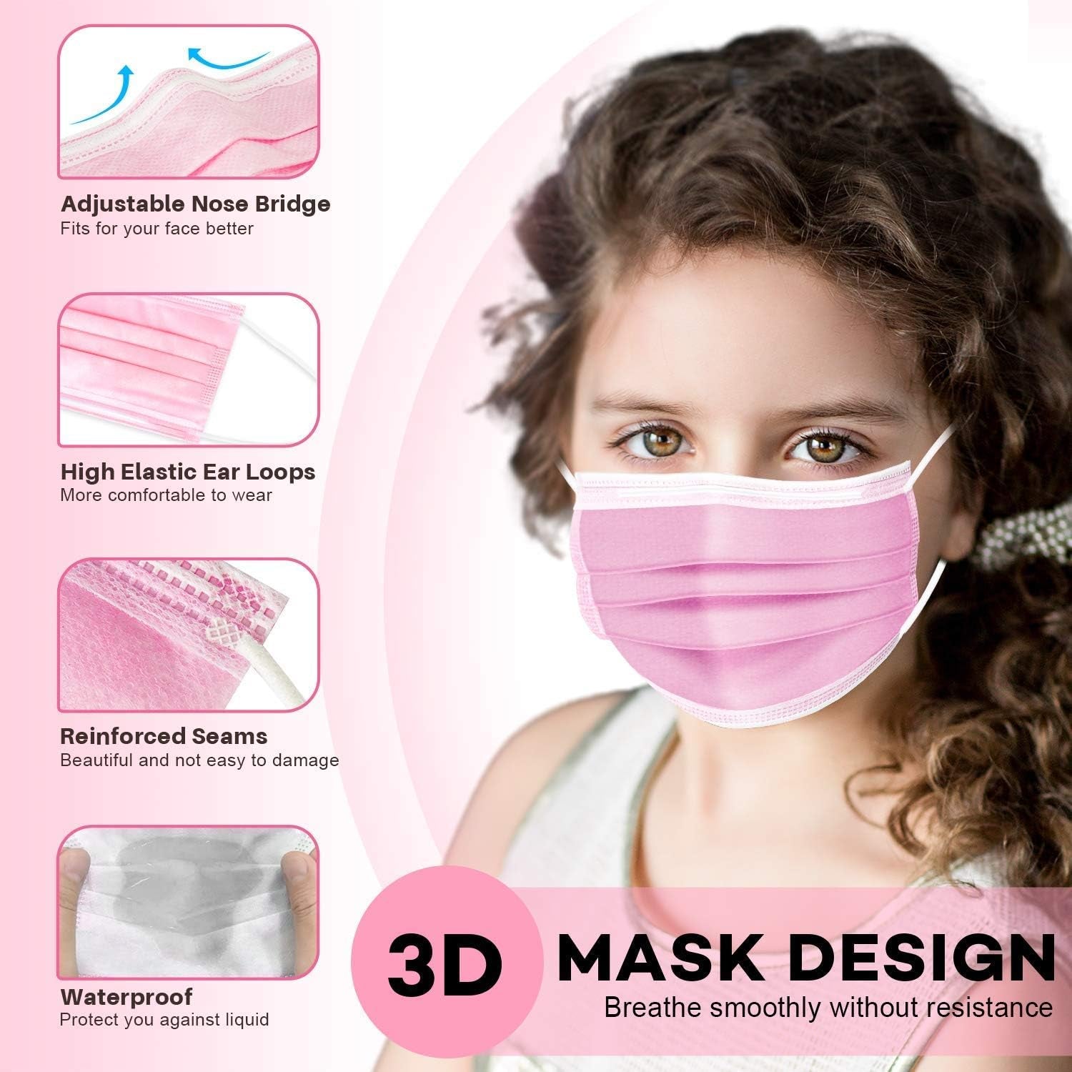 Face Masks for Kids, 50PCS Disposable Face Masks for Teens, Boys, and Grils, Breathable & Comfortable (5 Colors-50Pcs)