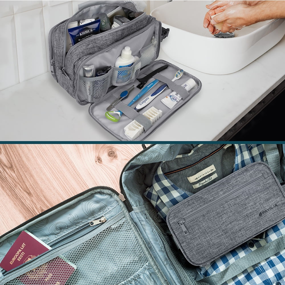 Toiletry Bag for Men, Travel Toiletries Bag | Water-Resistant Dopp Kit, Shaving Pouch Organizer for Accessories, Cosmetic, Hygiene, Grooming Essentials (Heather Grey)