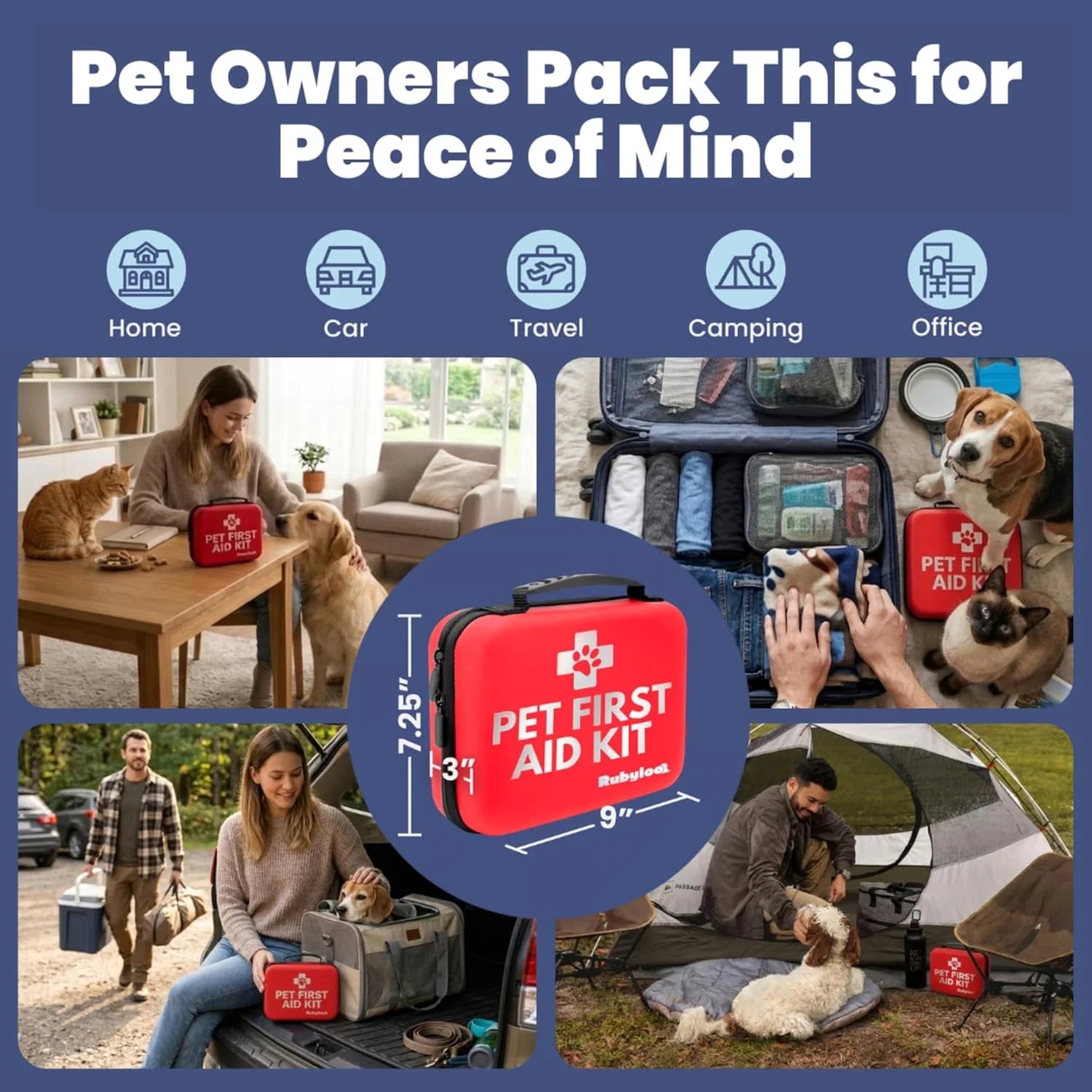 Cat and Dog First Aid Kit for Car and Travel - 53 Piece Pet Emergency Essential Kit with Vet-Approved Guide, Compact for Camping and Home