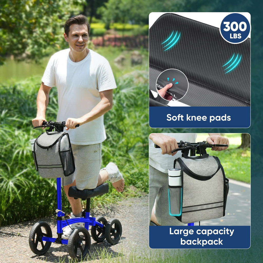 Steerable Knee Scooter,Economy Knee Walker,All Terrain Foldable Medical Scooter for Foot Injuries Crutches Alternative,Blue