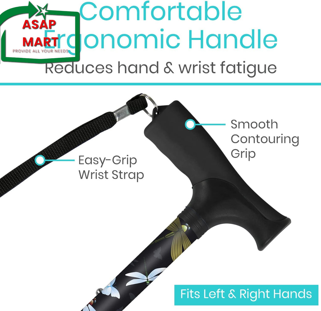 Vive Folding Cane - Foldable Walking for Men, Women Fold-Up, Collapsible, Lightw