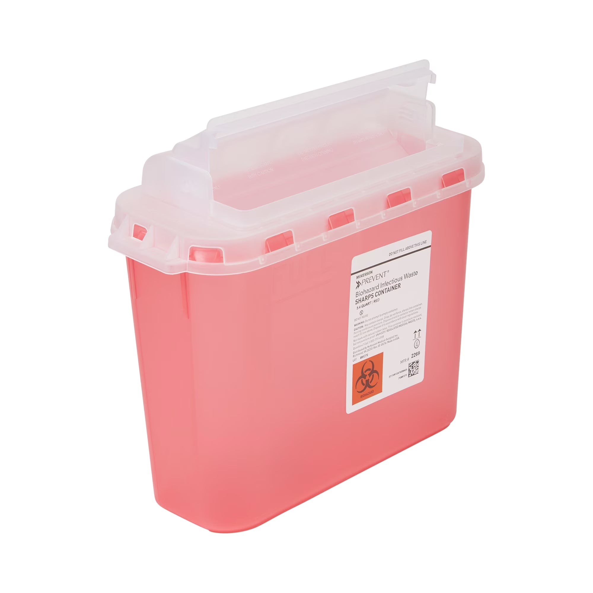 Biohazard Sharps Container, Puncture-Resistant Lockable Bin - Red, 5.4 Qt, 1 Ct