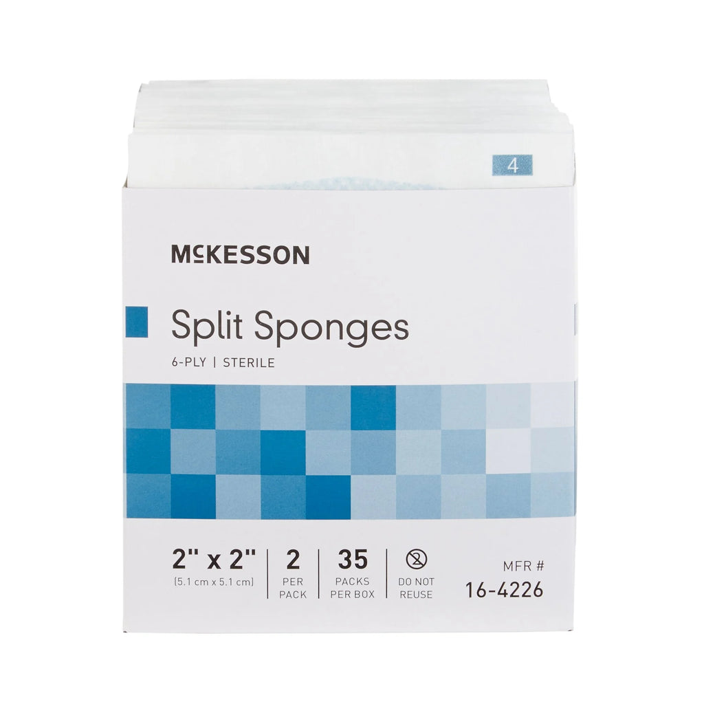 Split Sponges, Sterile, 100% Cotton, I.V. Drain Split Dressing, 6-Ply, 2 In. X 2 In., 2 per Pack, 700 Packs, 1400 Total