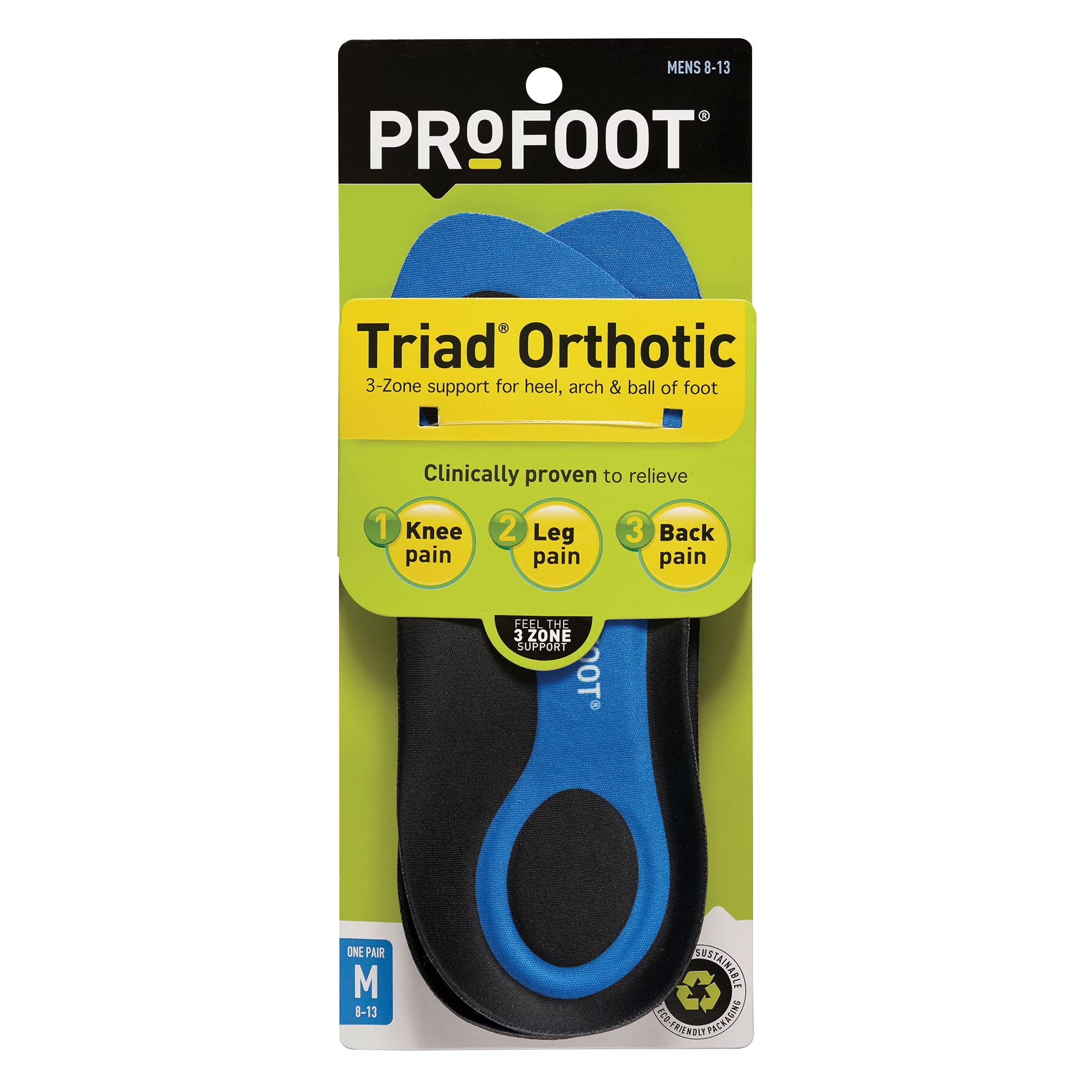 (3 Pack)  Triad Orthotic Insoles for Knee, Leg & Back Pain, Men'S 8-13, 1 Pair