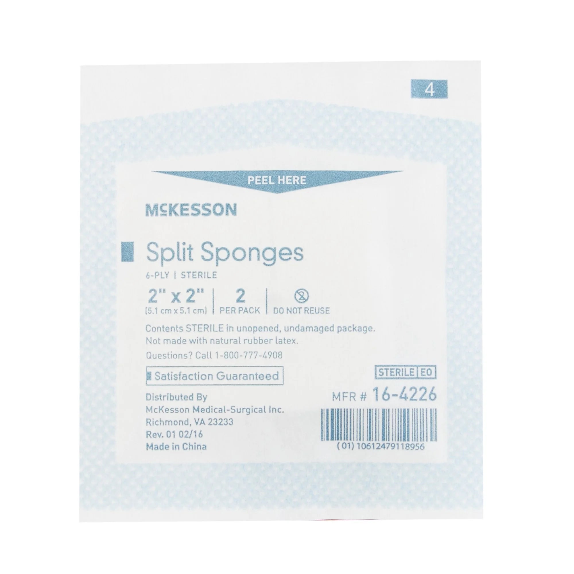 Split Sponges, Sterile, 100% Cotton, I.V. Drain Split Dressing, 6-Ply, 2 In. X 2 In., 2 per Pack, 700 Packs, 1400 Total