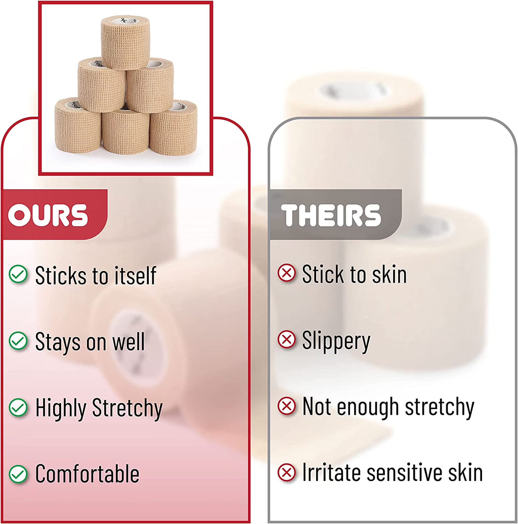 - Self Adhesive Bandage Wrap, 6 Pack, Skin Colored, 2“ X 5 Yards