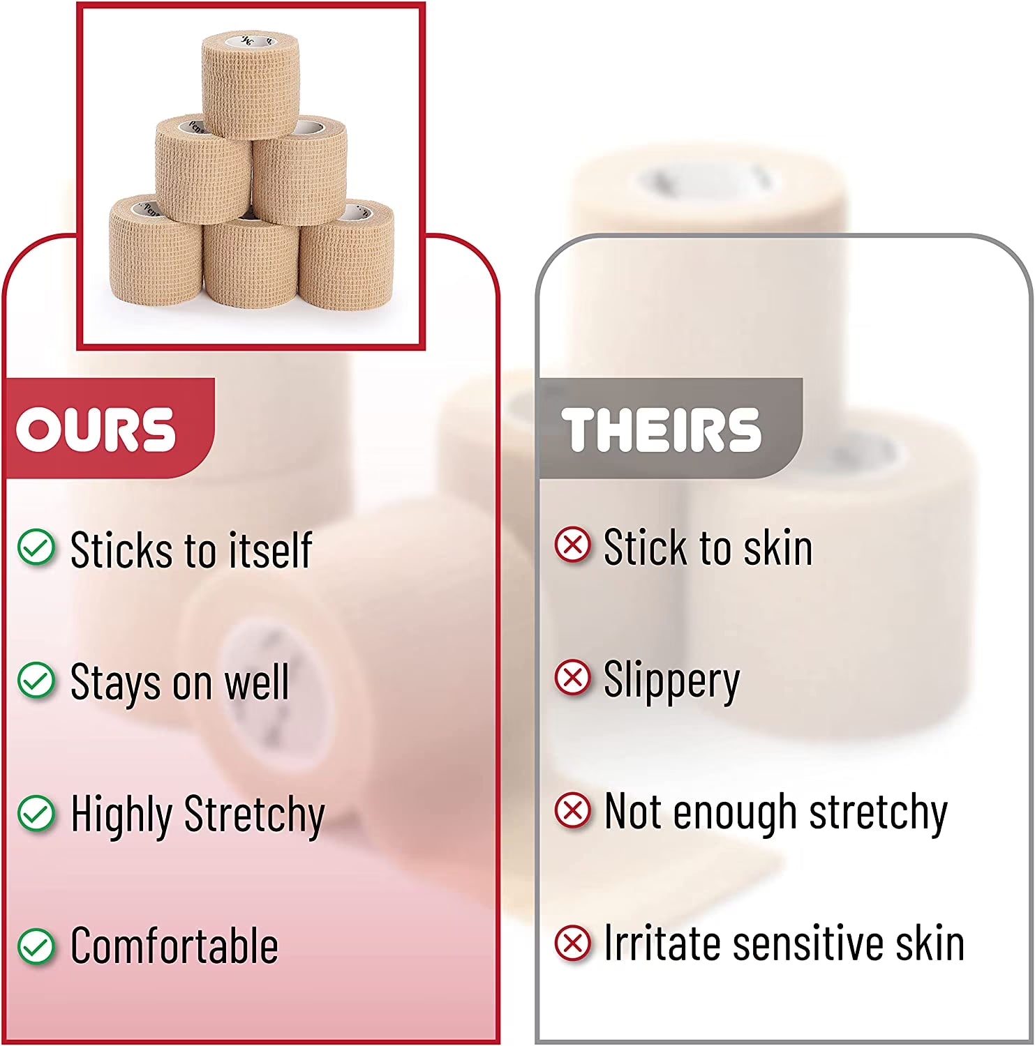 - Self Adhesive Bandage Wrap, 6 Pack, Skin Colored, 2“ X 5 Yards