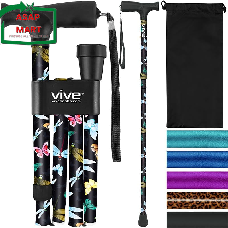 Vive Folding Cane - Foldable Walking for Men, Women Fold-Up, Collapsible, Lightw