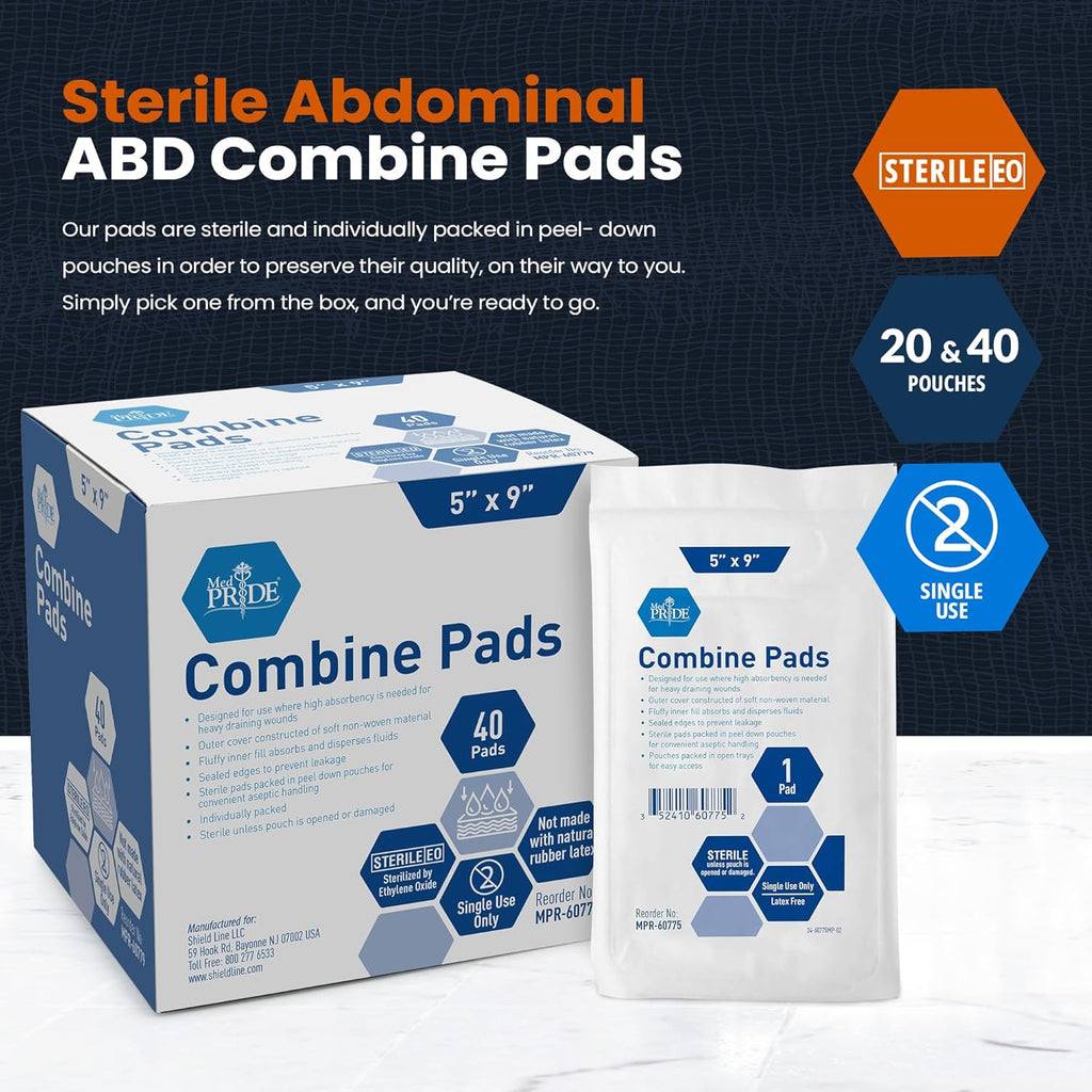 Sterile Abdominal- ABD Combine Pads| 40-Pack, 5 X 9 Inches| Extra Absorbent & Th