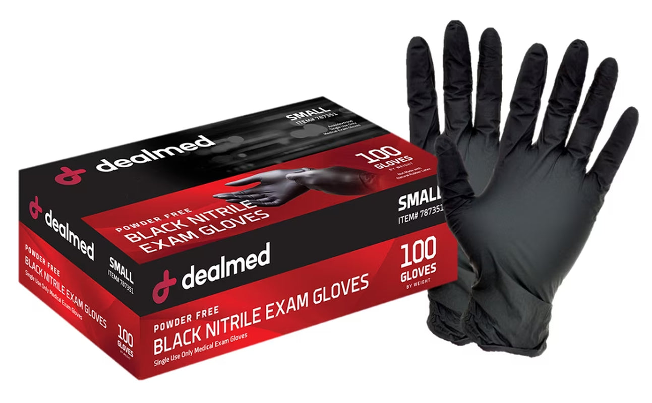 Nitrile Exam Gloves, Black – 100 Count Disposable, Non-Irritating, Latex Free, Multi-Purpose for First Aid and Medical Facilities (Small, Pack of 1)