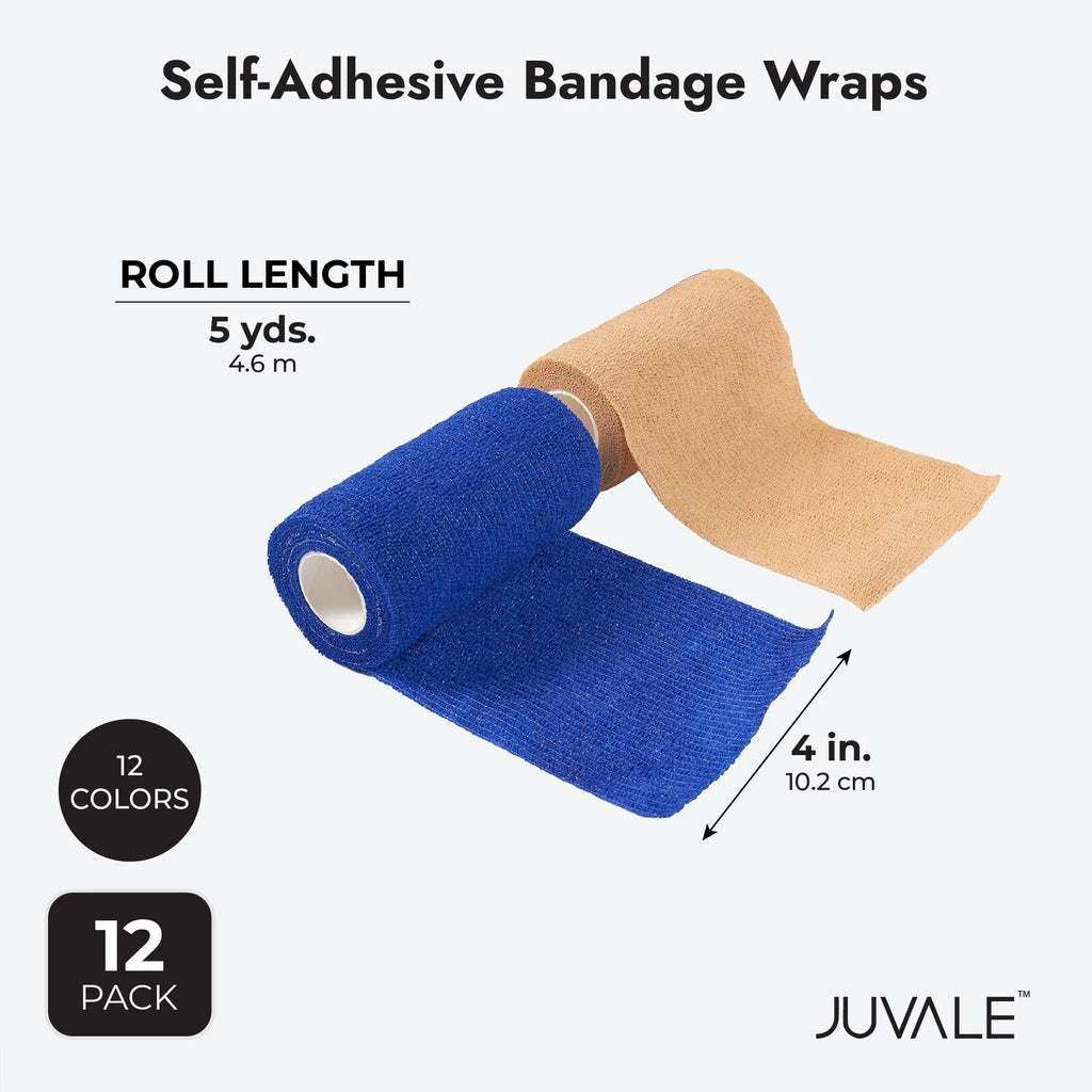 12-Rolls Self Adherent Bandage Wrap, Vet Tape - 4 in X 5 Yds Breathable, Elastic Cohesive Wrap Tape for Wrist, Swelling, Sports, Tattoo (12 Bright Colors)