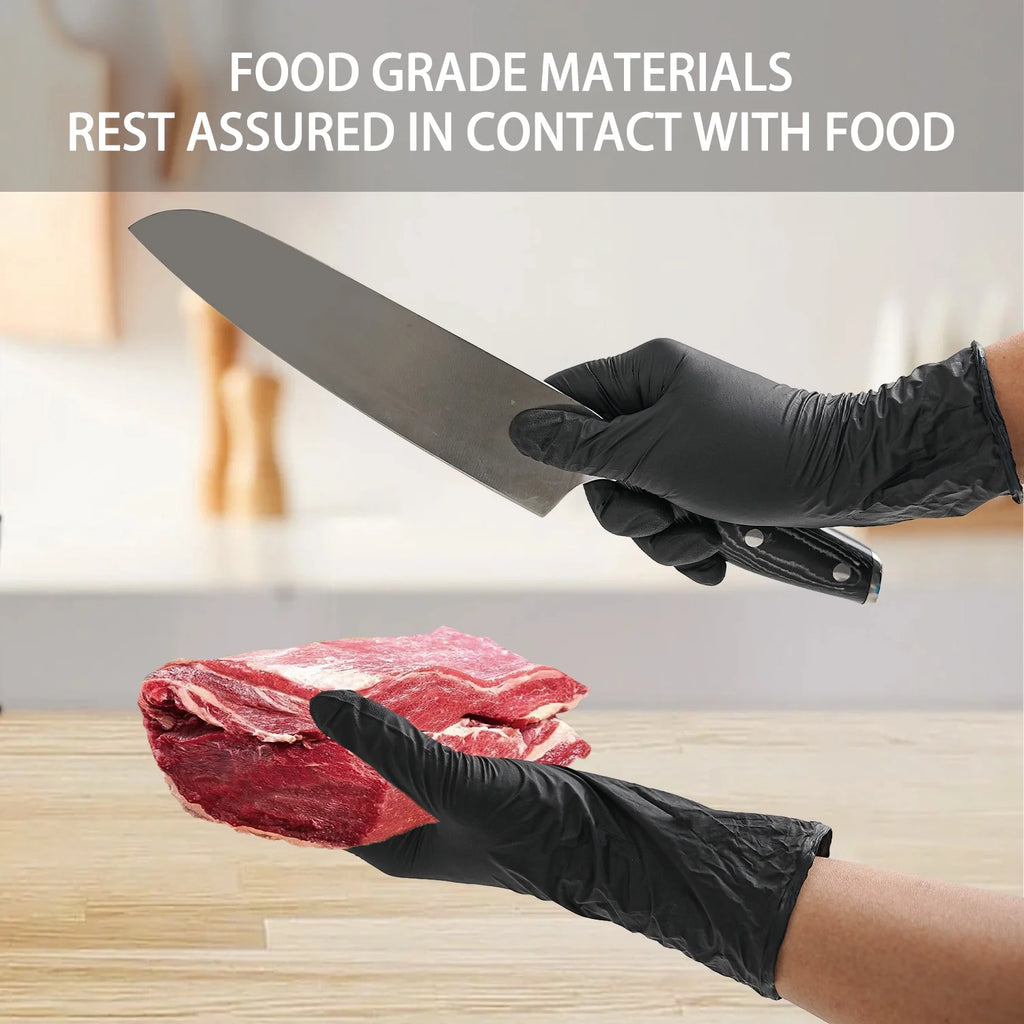 1000PCS Black Disposable Gloves Nitrile, Food Safe Gloves for Cooking, Food Prep, Powder-Free, Latex-Free, Textured Grip, 3.2 Mil, Medium