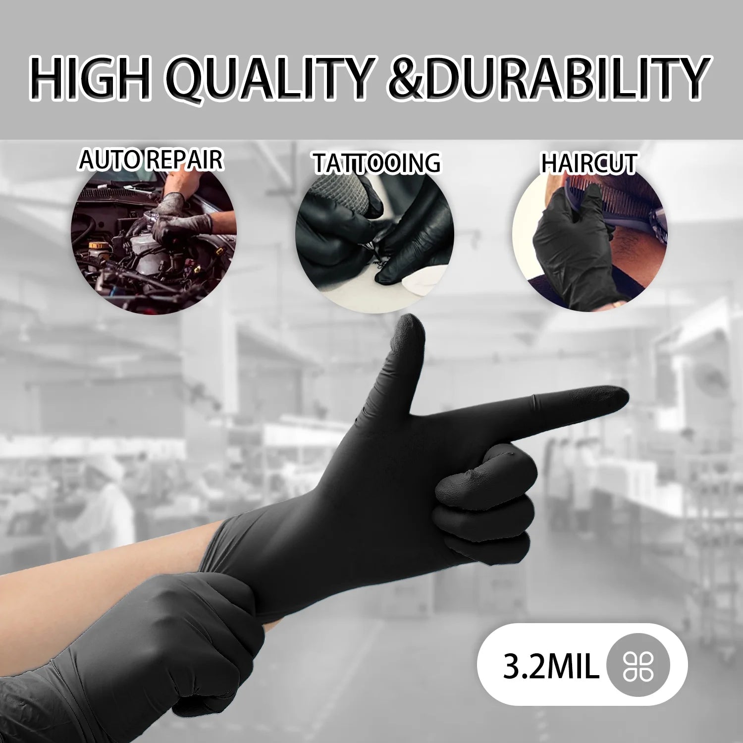1000PCS Black Disposable Gloves Nitrile, Food Safe Gloves for Cooking, Food Prep, Powder-Free, Latex-Free, Textured Grip, 3.2 Mil, Medium