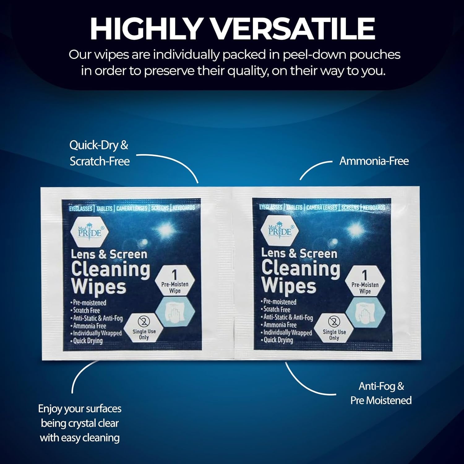 Lens and Screen Cleaning Wipes for Eyeglasses, Devices, Anti-Fog, Anti-Static, P