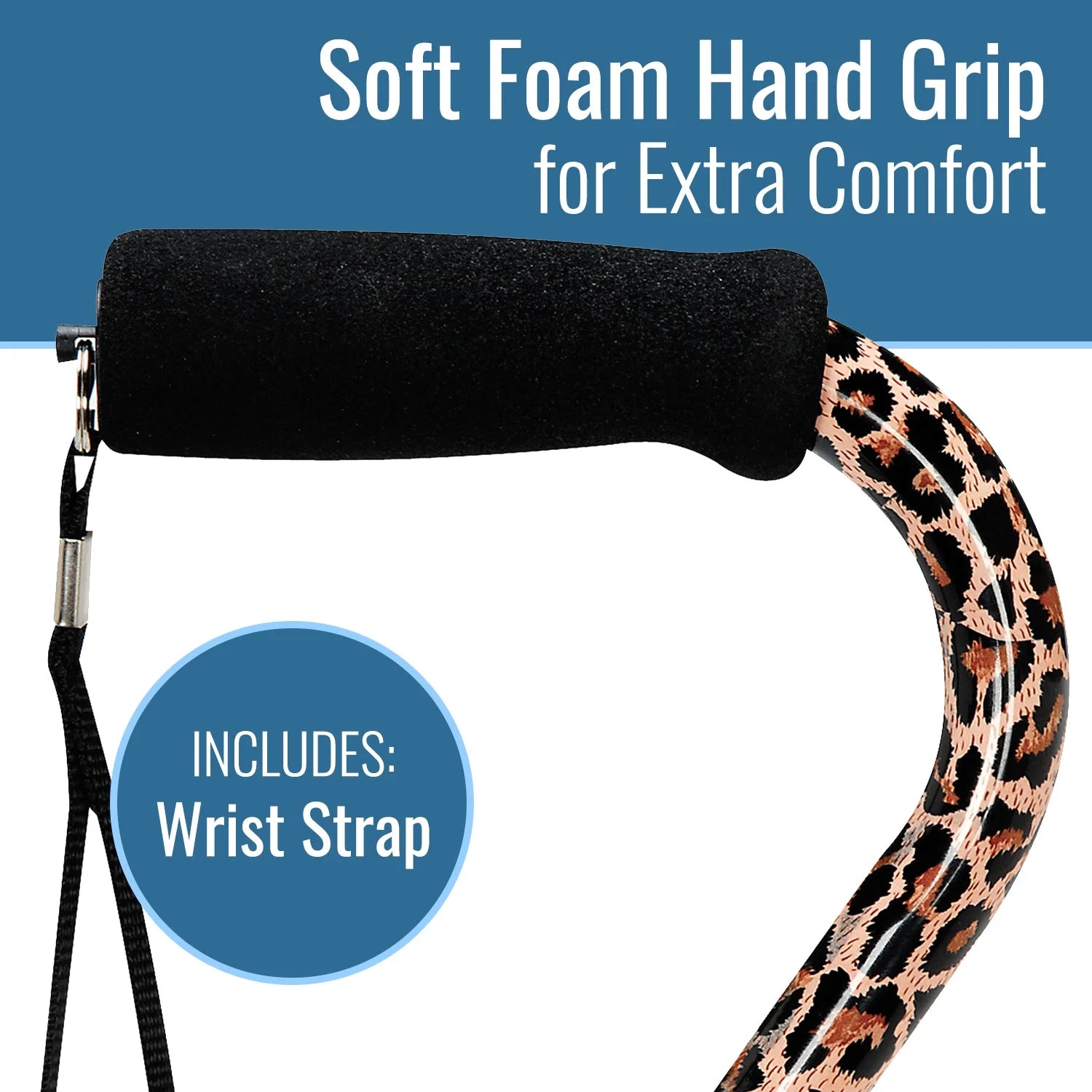 Walking Cane and Walking Stick for Men and Women, Lightweight and Adjustable, FSA HSA Eligible, Supports up to 250 Lbs with Ergonomic Soft Foam Offset Hand Grip and Wrist Strap, Leopard