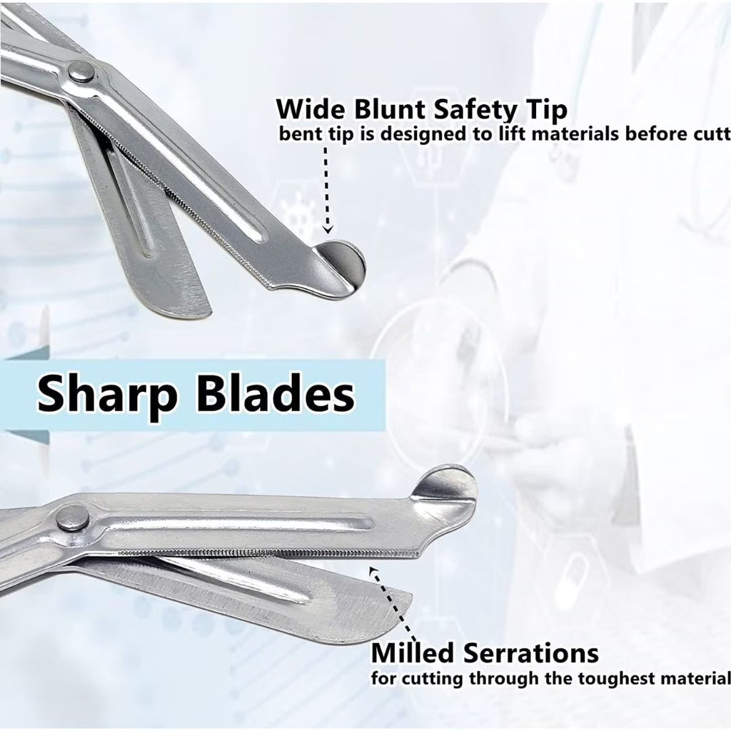 12/Pack Black Handle Trauma Shears 7.25" Stainless Steel Scissors for Paramedics, EMT, Nurses, Firefighters + More