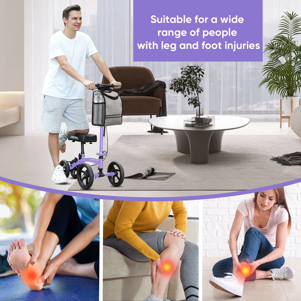 Steerable Knee Scooter,Economy Knee Walker,All Terrain Foldable Medical Scooter for Foot Injuries Crutches Alternative,Purple