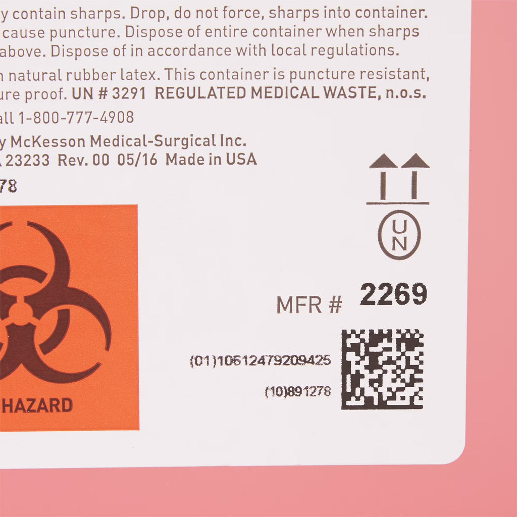 Biohazard Sharps Container, Puncture-Resistant Lockable Bin - Red, 5.4 Qt, 1 Ct