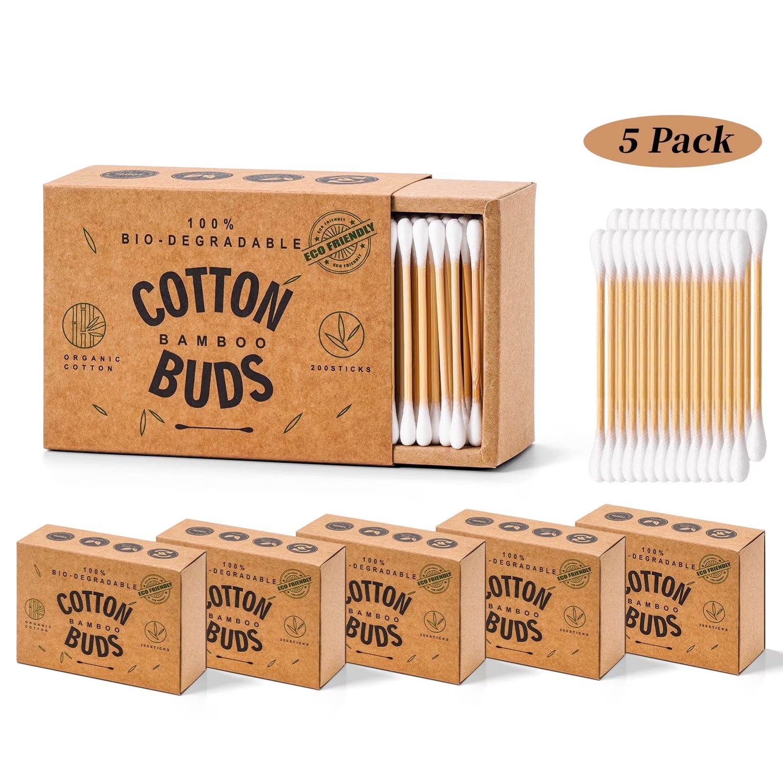 1000 Count Bamboo Cotton Swabs, round Double-Headed Cotton Buds Wooden Sticks for Makeup，Ear Cleaning