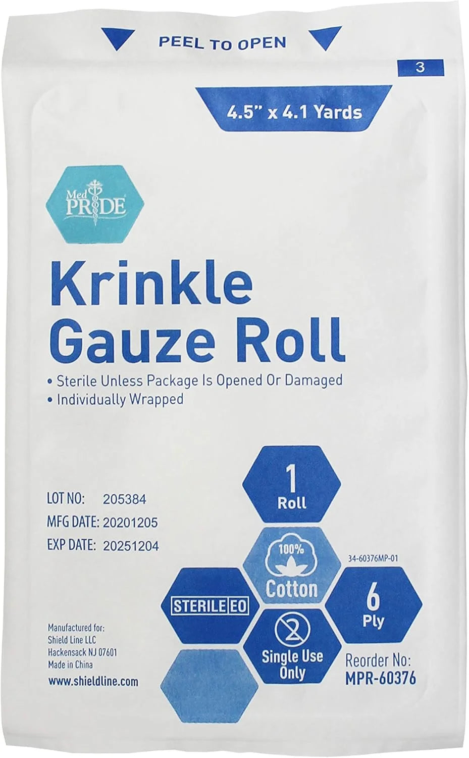 Med Pride Sterile Krinkle Gauze Rolls, 6-Ply, 4.5 in X 4.1 Yd, 6 Rolls – Cotton Medical Wound Dressing Bandage Wraps