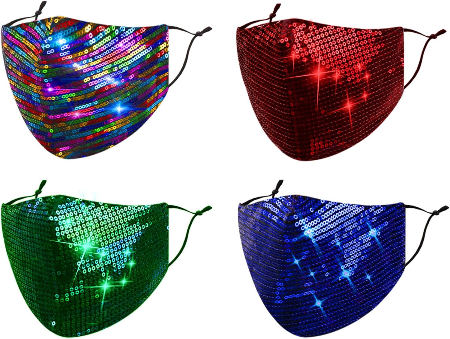 Reusable Sequin Face Mask Women Female Adult Glitter Sparkly Bling Washable Designer Fashion Cute Pretty Breathable Adjustable Sparkle Bedazzled Fancy Decorative Red Green Blue Rainbow, Gift for Women