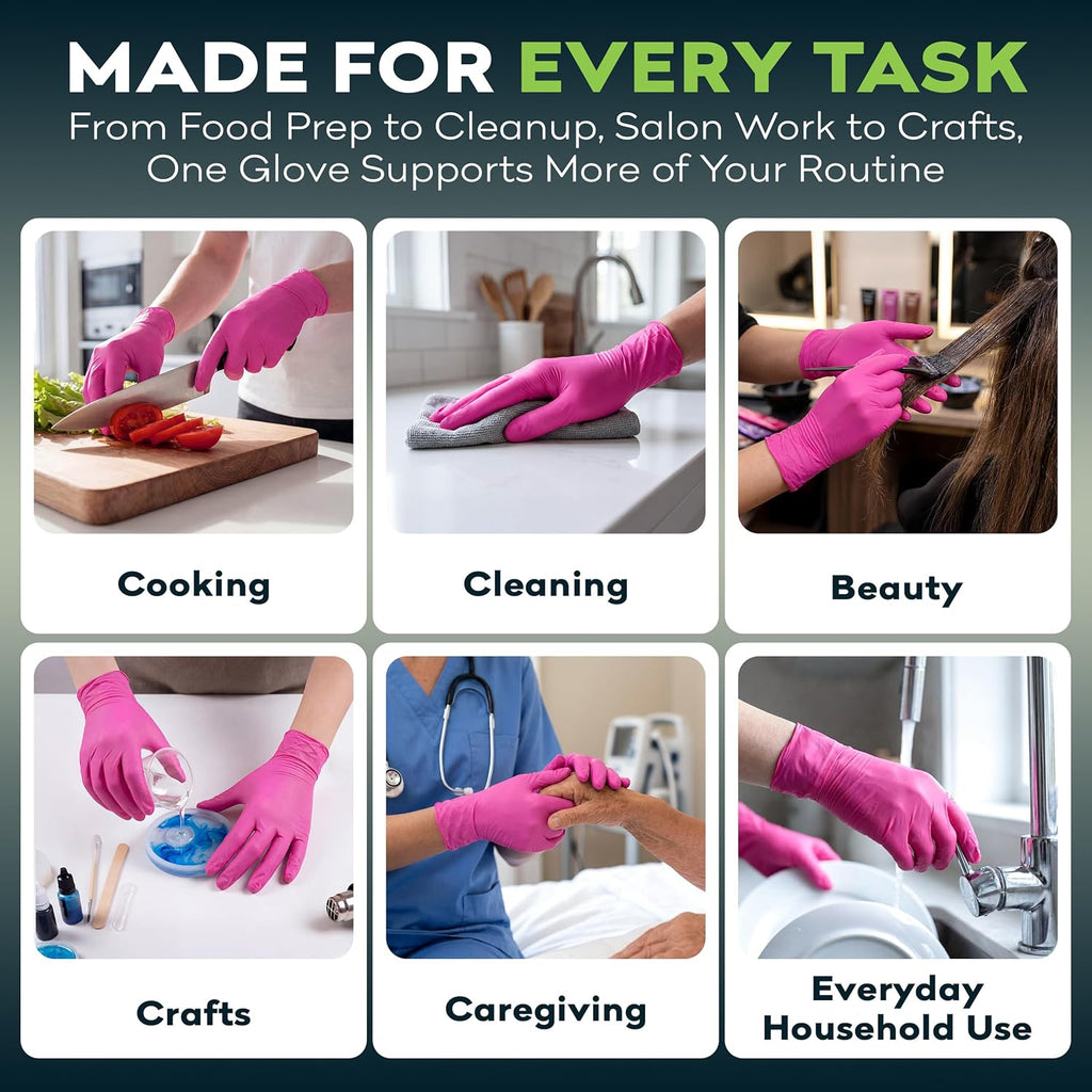 Fuchsia Hot Pink Nitrile Disposable Gloves -3 Mil Medical Exam Nitrile Gloves -Powder and Latex Free